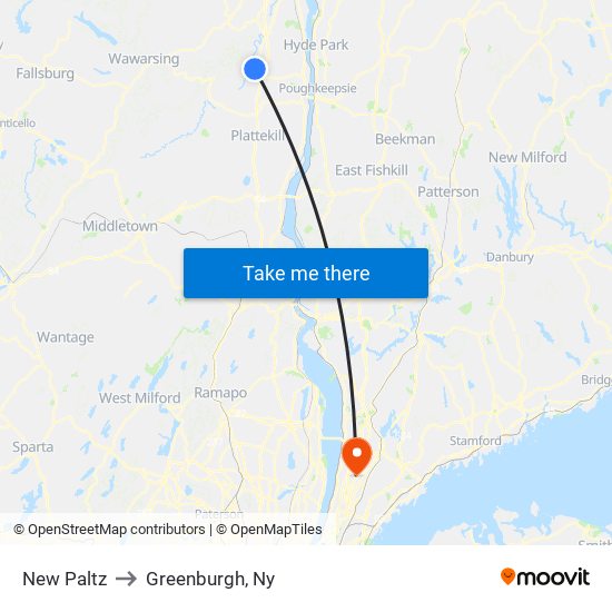 New Paltz to Greenburgh, Ny map
