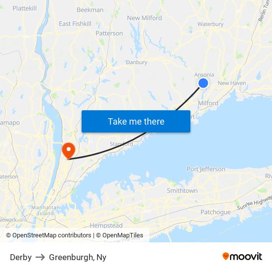 Derby to Greenburgh, Ny map