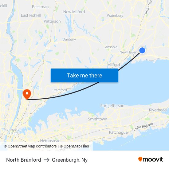 North Branford to Greenburgh, Ny map