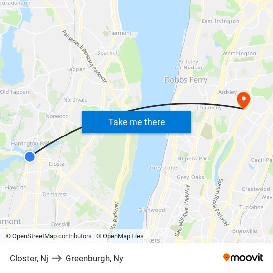 Closter, Nj to Greenburgh, Ny map