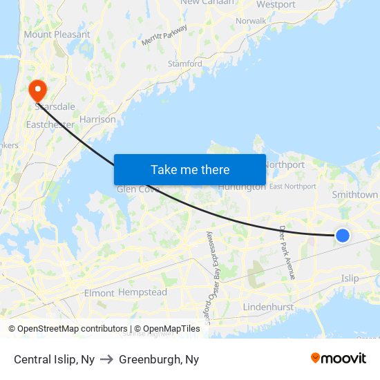 Central Islip, Ny to Greenburgh, Ny map