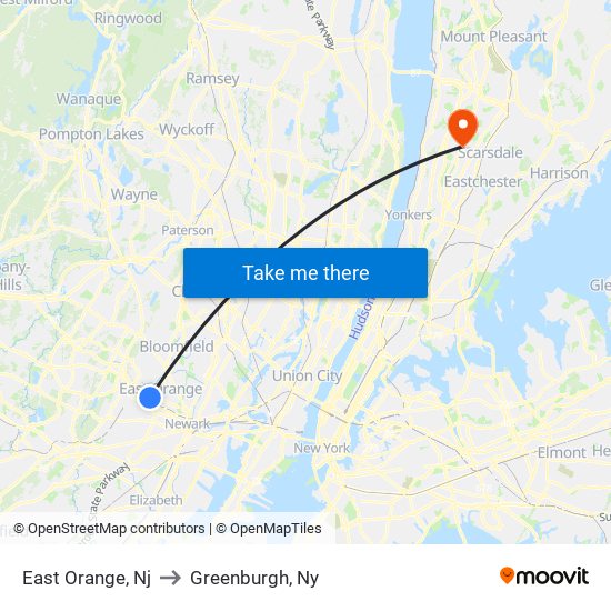 East Orange, Nj to Greenburgh, Ny map