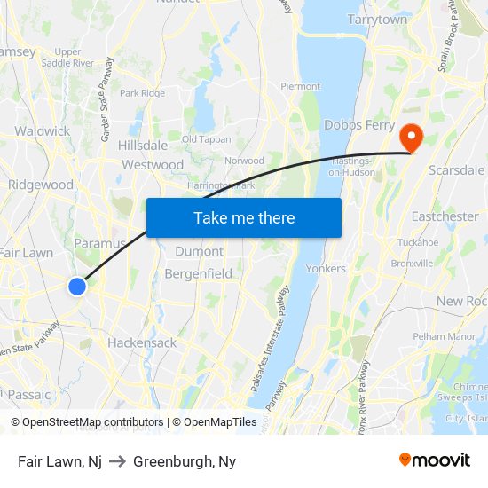 Fair Lawn, Nj to Greenburgh, Ny map