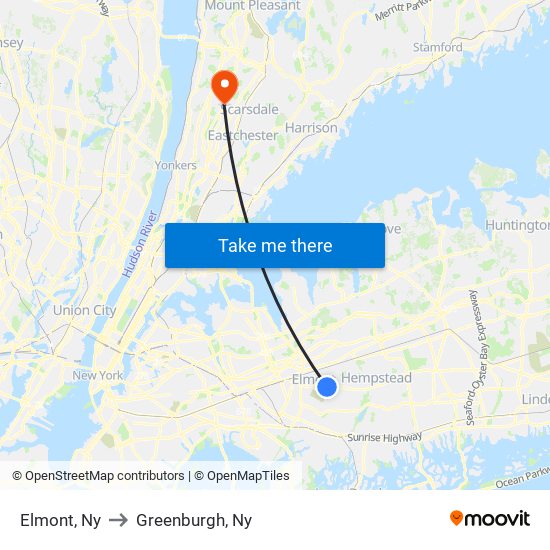 Elmont, Ny to Greenburgh, Ny map