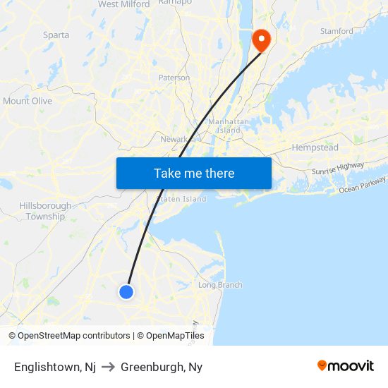 Englishtown, Nj to Greenburgh, Ny map