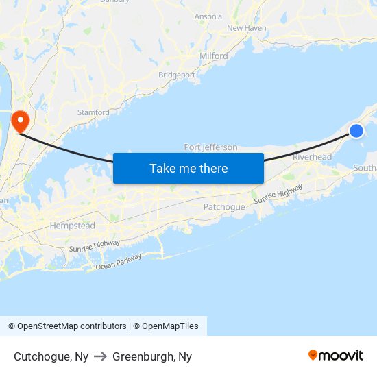 Cutchogue, Ny to Greenburgh, Ny map