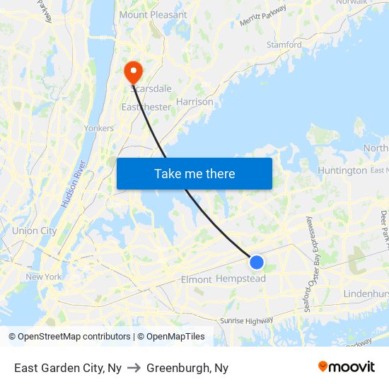 East Garden City, Ny to Greenburgh, Ny map