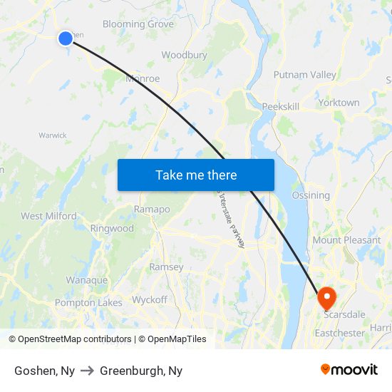 Goshen, Ny to Greenburgh, Ny map