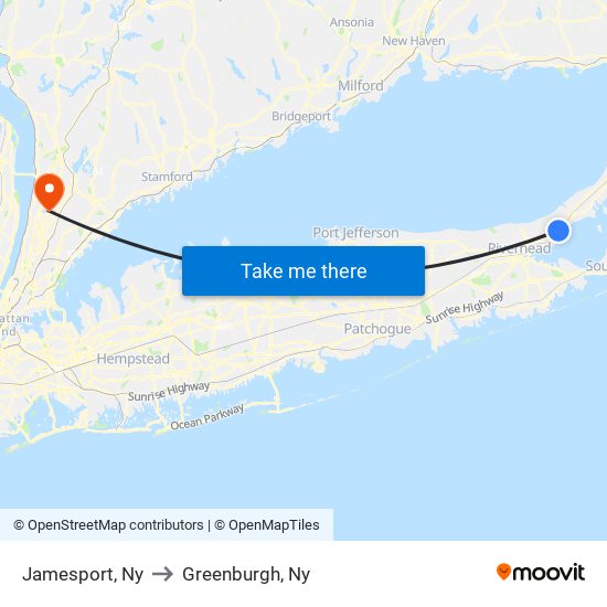 Jamesport, Ny to Greenburgh, Ny map