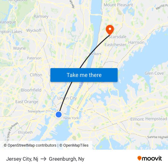 Jersey City, Nj to Greenburgh, Ny map