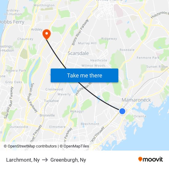 Larchmont, Ny to Greenburgh, Ny map