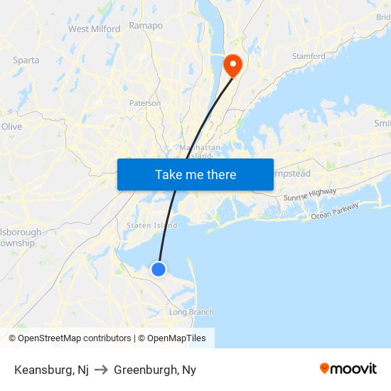 Keansburg, Nj to Greenburgh, Ny map