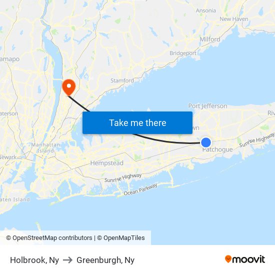 Holbrook, Ny to Greenburgh, Ny map