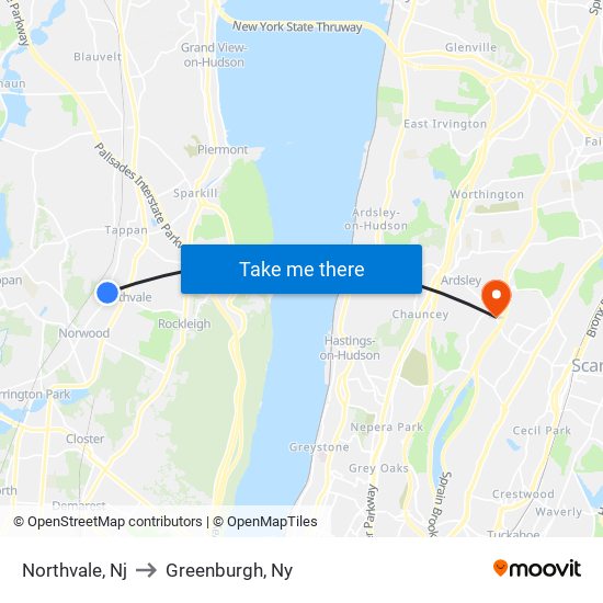 Northvale, Nj to Greenburgh, Ny map