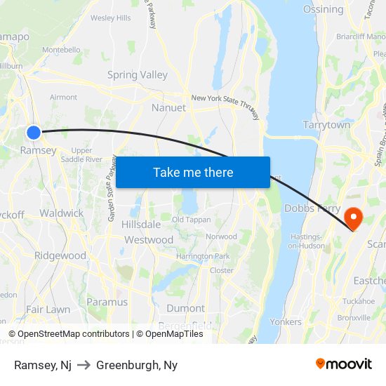 Ramsey, Nj to Greenburgh, Ny map