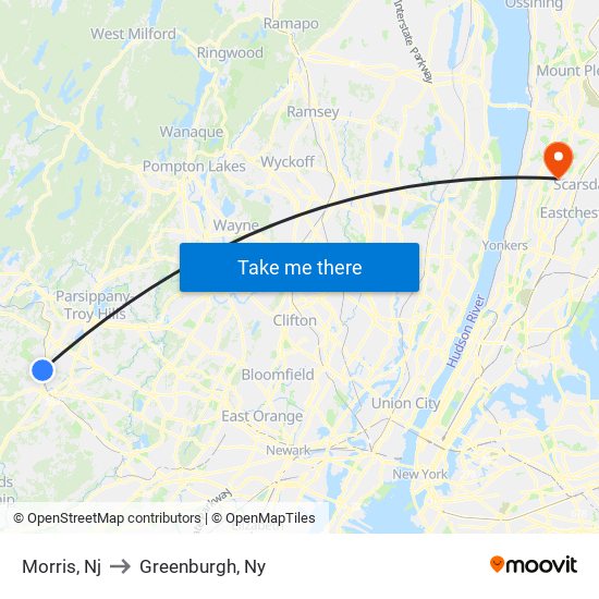 Morris, Nj to Greenburgh, Ny map