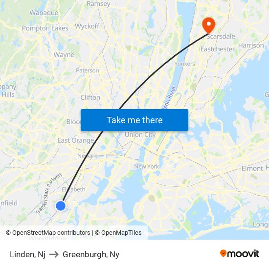 Linden, Nj to Greenburgh, Ny map