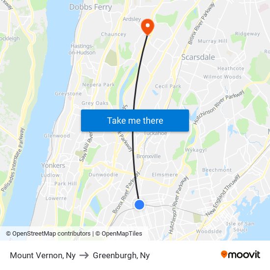 Mount Vernon, Ny to Greenburgh, Ny map