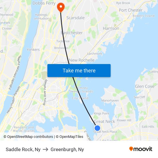 Saddle Rock, Ny to Greenburgh, Ny map