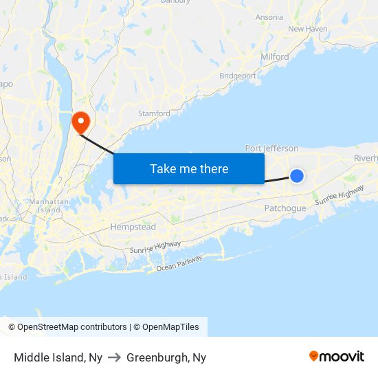 Middle Island, Ny to Greenburgh, Ny map