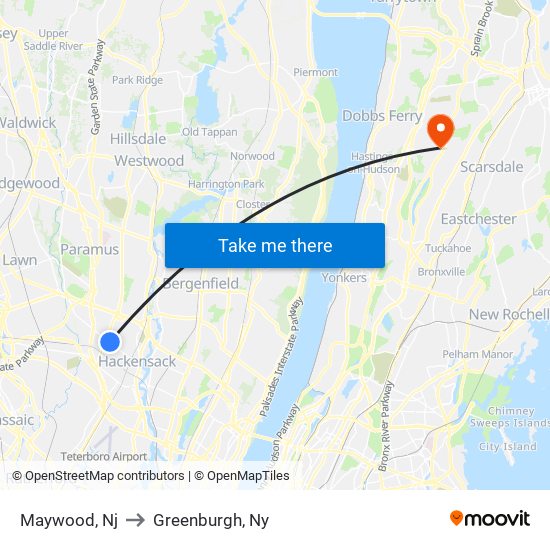 Maywood, Nj to Greenburgh, Ny map