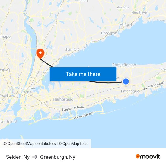 Selden, Ny to Greenburgh, Ny map