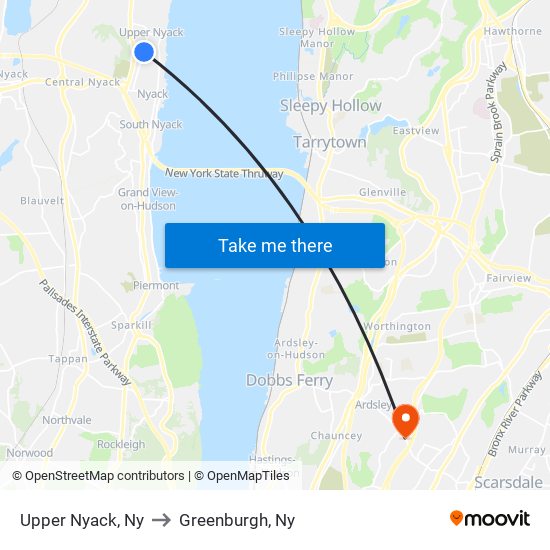 Upper Nyack, Ny to Greenburgh, Ny map