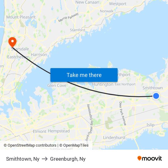 Smithtown, Ny to Greenburgh, Ny map