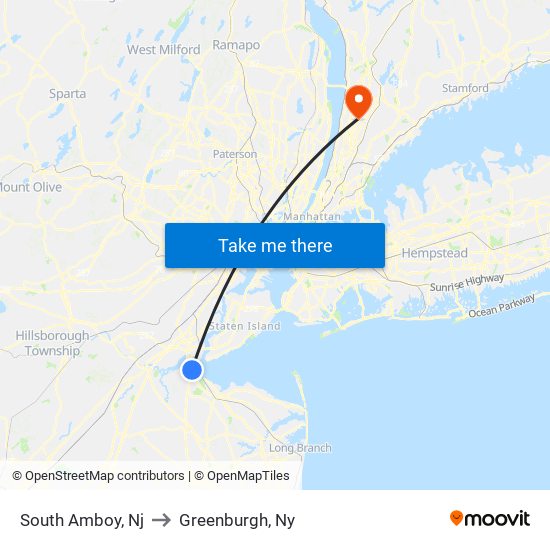 South Amboy, Nj to Greenburgh, Ny map