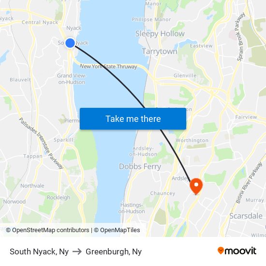 South Nyack, Ny to Greenburgh, Ny map