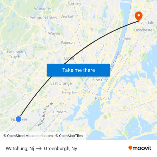 Watchung, Nj to Greenburgh, Ny map