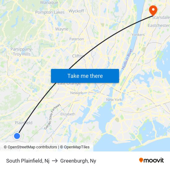 South Plainfield, Nj to Greenburgh, Ny map