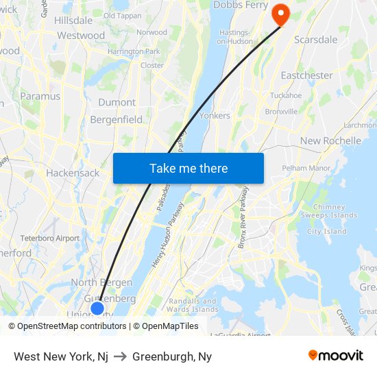 West New York, Nj to Greenburgh, Ny map