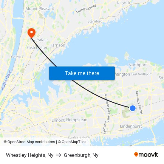 Wheatley Heights, Ny to Greenburgh, Ny map