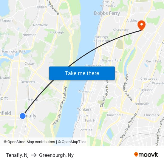 Tenafly, Nj to Greenburgh, Ny map