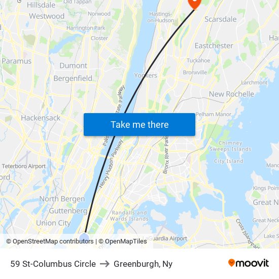 59 St-Columbus Circle to Greenburgh, Ny map