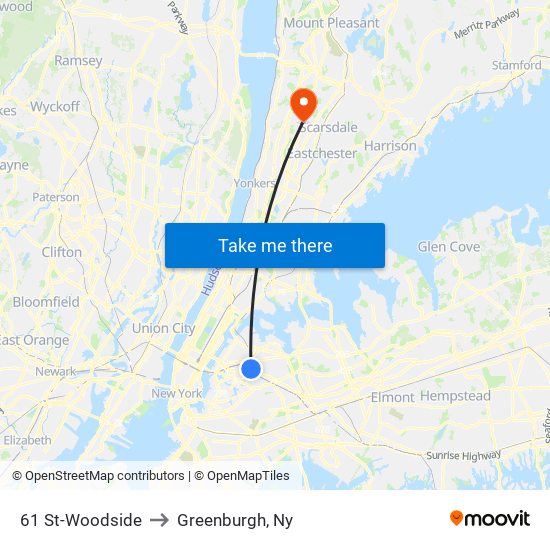 61 St-Woodside to Greenburgh, Ny map