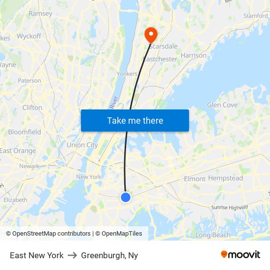 East New York to Greenburgh, Ny map