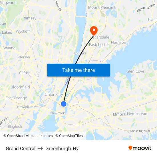 Grand Central to Greenburgh, Ny map