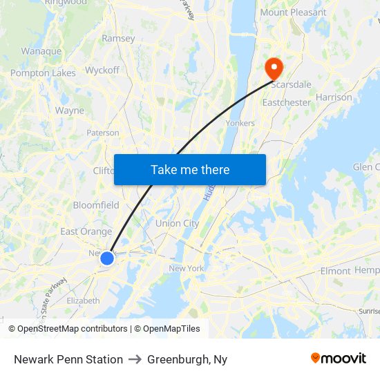 Newark Penn Station to Greenburgh, Ny map