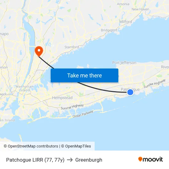 Patchogue LIRR (77, 77y) to Greenburgh map
