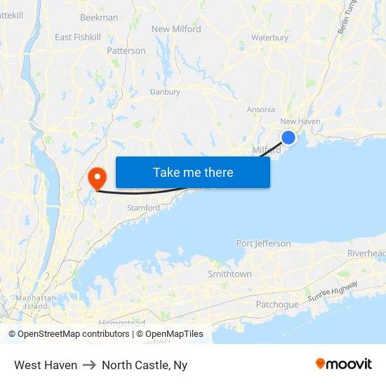 West Haven to North Castle, Ny map