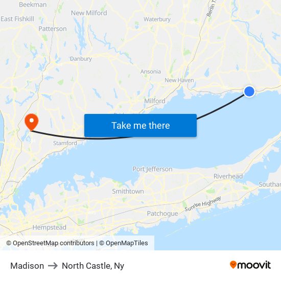 Madison to North Castle, Ny map