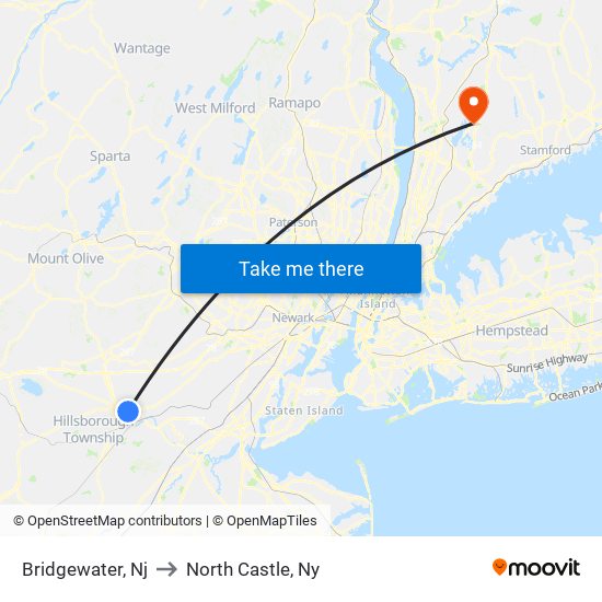 Bridgewater, Nj to North Castle, Ny map