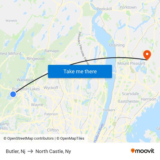 Butler, Nj to North Castle, Ny map