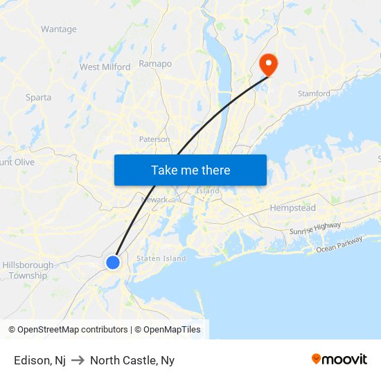 Edison, Nj to North Castle, Ny map