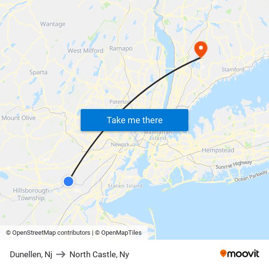 Dunellen, Nj to North Castle, Ny map