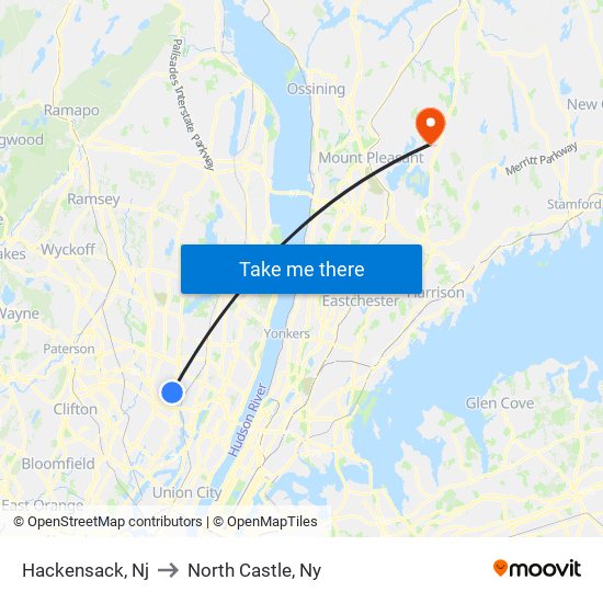 Hackensack, Nj to North Castle, Ny map