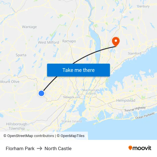 Florham Park to North Castle map