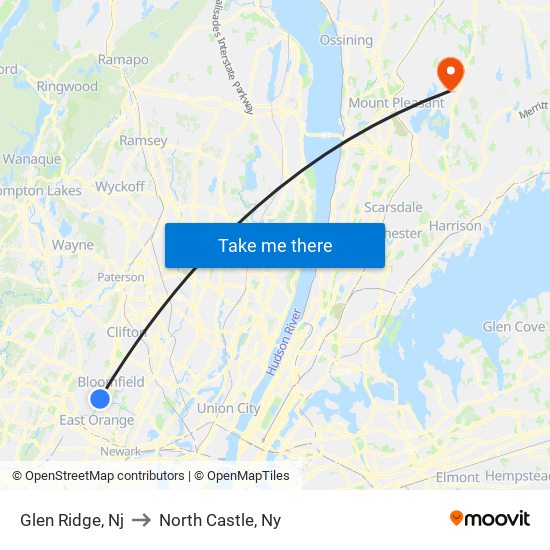 Glen Ridge, Nj to North Castle, Ny map